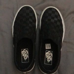 Black and Dark Grey Checkered Slip on Vans